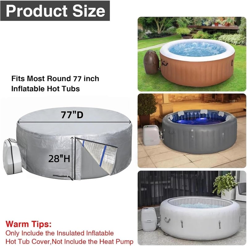 UCEDER Round Insulated Hot Tub Cover,Outdoor Waterproof Inflatable Hot Tub Thermal Cover with Install Door Design,Energy-Saving and Eco-Friendly Spa Cover for Keeping Warm(Silver, 77" D x 28”H) - Image 3